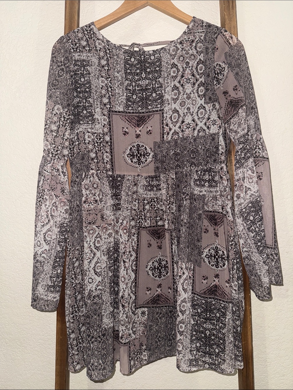 On The Road Mauve and White Patterned Mini Dress